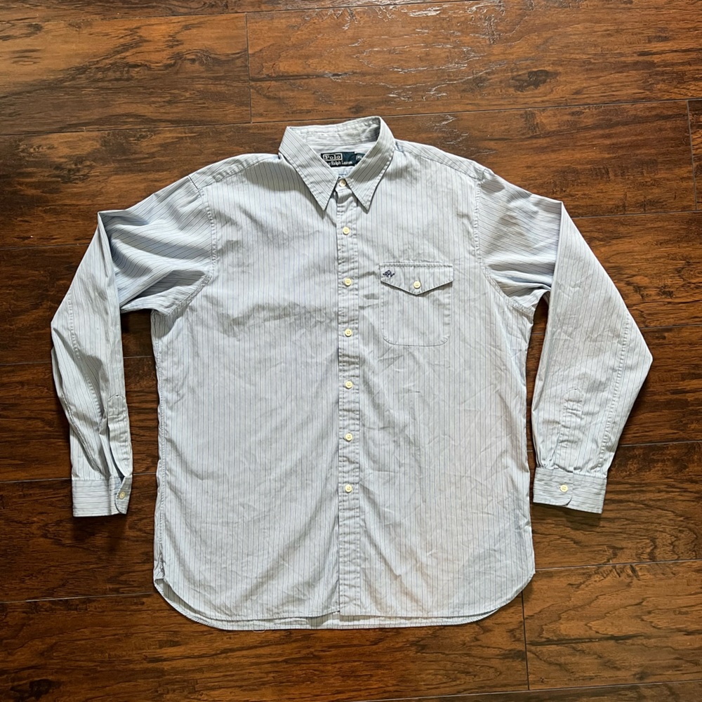 Polo Ralph‎ Lauren Blue Striped PRL Logo Long Sleeve Dress Shirt XL